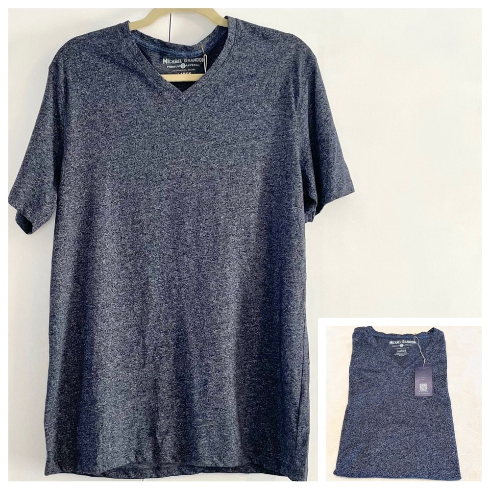 New Men’s Michael Brandon Blue Heather V-Neck Tee